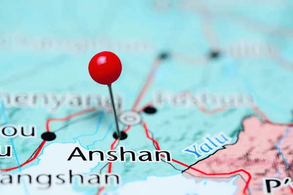 Anshan pinned on a map of China