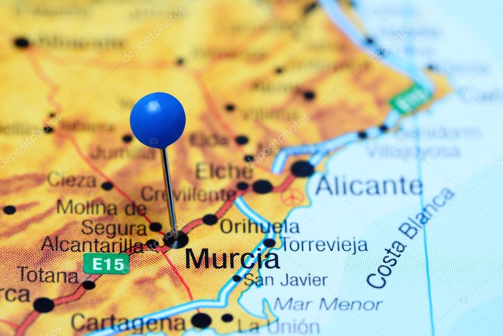 Murcia vastgemaakt op een kaart van Spanje — Stockfoto ... Murcia vastgemaakt op een kaart van Spanje — Stockfoto ...