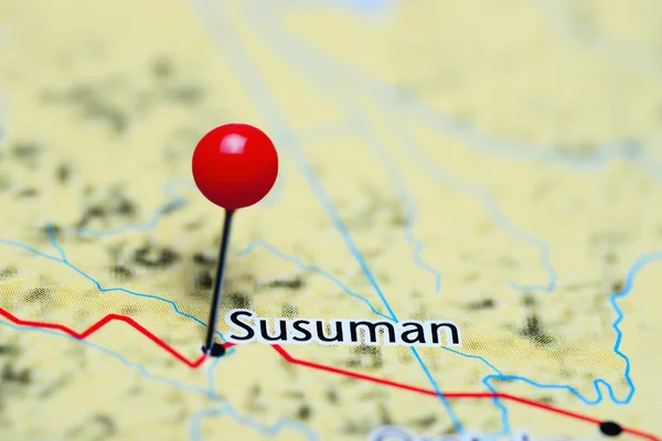 Susuman pinned on a map of Russia