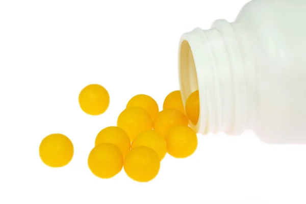 Píldoras de vitamina C (ácido ascórbico) de la botella de la píldora — Foto de Stock