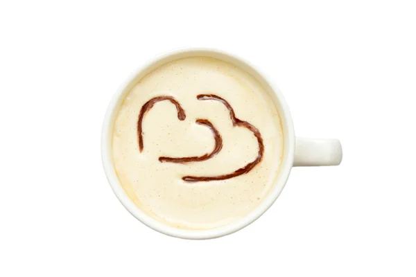 Latte art - isolated cup of coffee with hearts — Stock Photo, Image