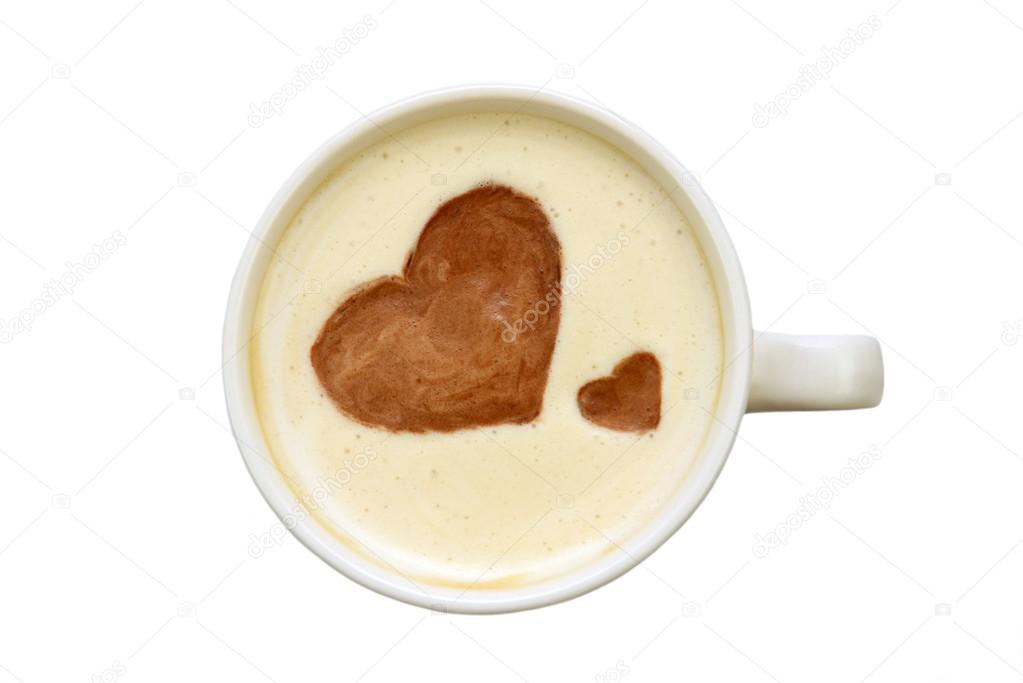 Latte art - isolated cup of coffee with hearts