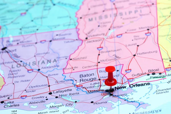 New Orleans gevestigd op een kaart van de V.s. — Stockfoto
