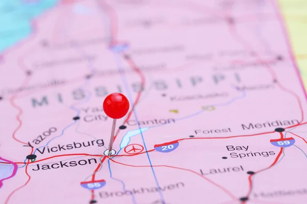 Jackson gevestigd op een kaart van de V.s. — Stockfoto
