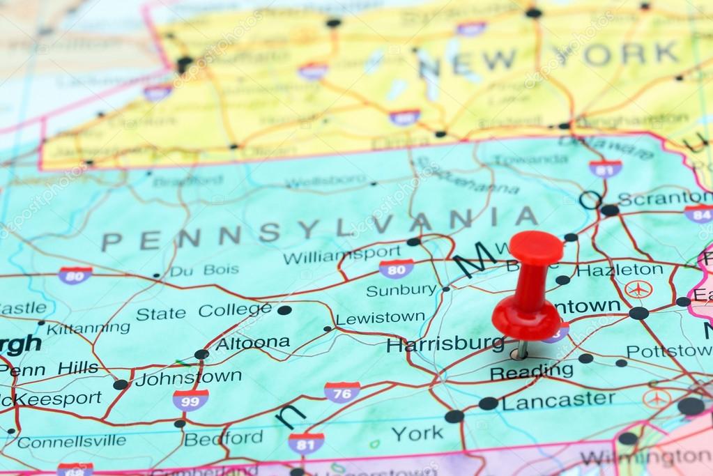 アメリカの地図にピン留めハリスバーグ ストック写真 C Dk Photos