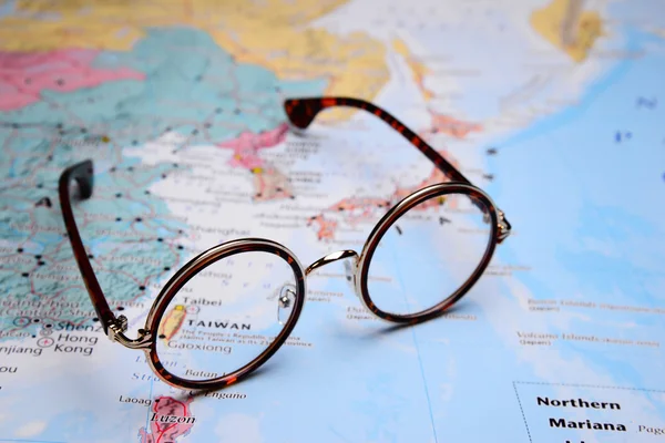 Glasses on a map of Asia - Taiwan — Stock Photo, Image