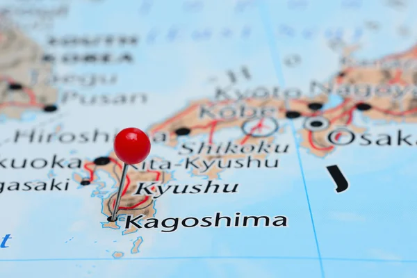Asya harita üzerinde pinned Kagoshima — Stok fotoğraf