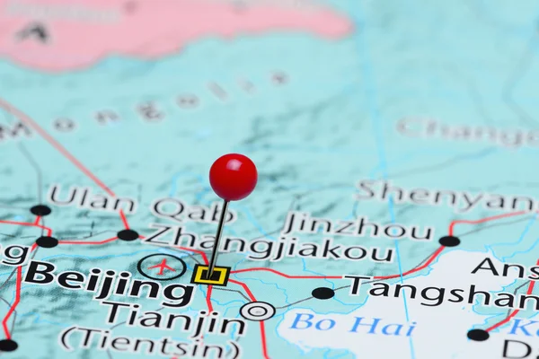 Pequim prendeu em um mapa de Ásia — Fotografia de Stock