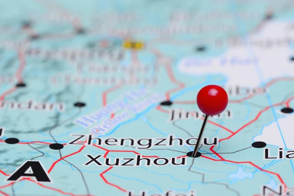 Xuzhou preso em um mapa da Ásia — Fotografia de Stock