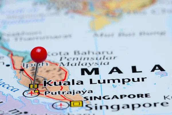 Kuala Lumpur pinned on a map of Asia — Zdjęcie stockowe