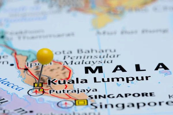 Kuala Lumpur pinned on a map of Asia — Zdjęcie stockowe