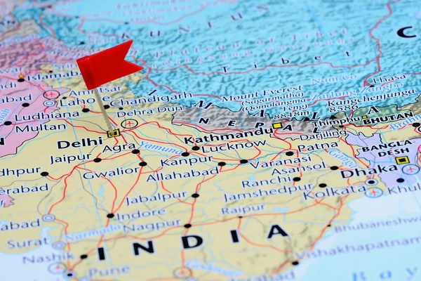 Delhi pinned on a map of Asia — Stock Photo, Image