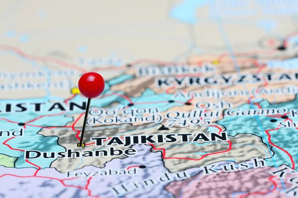 Dushanbe pinned on a map of Asia — Stock Photo, Image