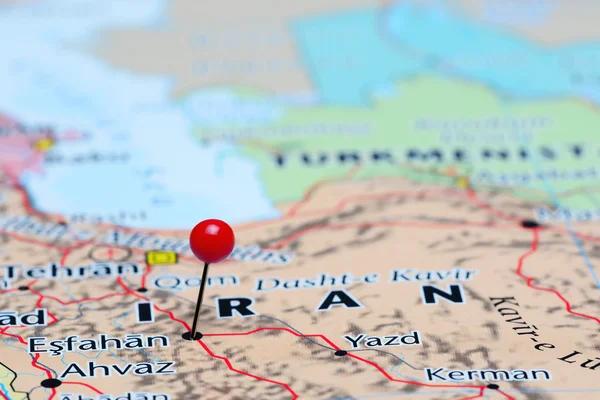 Esfahan przypięte na mapie Azji — Zdjęcie stockowe