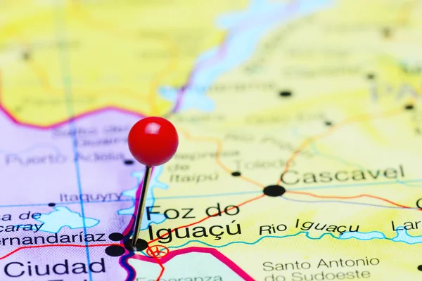 Foz do Iguacu pinned on a map of Brazil — Stock Photo, Image