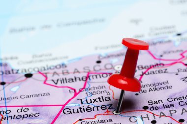 Tuxtla Gutierrez Mexico bir harita üzerinde sabitlenmiş