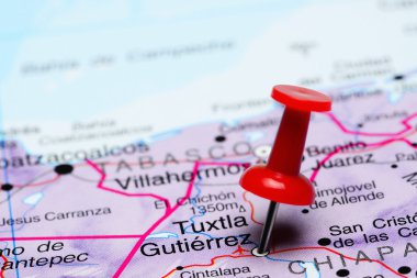 Tuxtla Gutierrez pinned on a map of Mexico clipart
