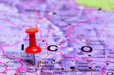 San Luis Potosi Mexico bir harita üzerinde sabitlenmiş