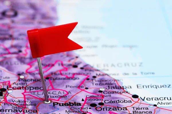 Puebla fijado en un mapa de México — Foto de Stock