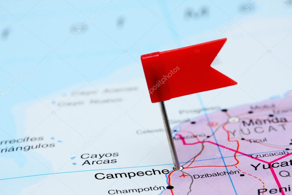Campeche pinned on a map of Mexico