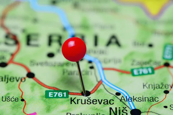 Krusevac pinned on a map of Serbia
