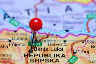 Banja Luka Bosna Hersek harita üzerinde sabitlenmiş