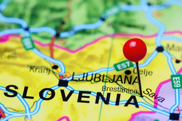 Brestanica pinned on a map of Slovenia — Stock Photo, Image