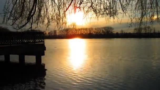 Tramonto di Timelapse al lago della città — Video Stock