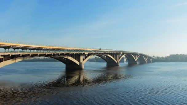 Metro Train On Bridge Ride Over Dnipro Timelapse — Stock Video