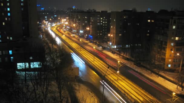 Kiev gece trafik Timelapse — Stok video