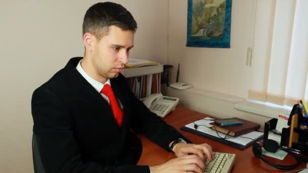 Man Typing Some Documents Closeup — Stock Video