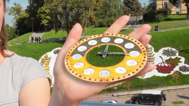 Woman Holding Flower Clock — Stock Video