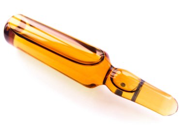 Tıbbi ampul beyaz arka planda izole edildi. Covid-19 aşısı.