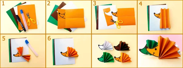 Kirpi heykelini kendi ellerinizle nasıl yapacağınıza dair adım adım fotoğraf talimatları. Çocuklarla basit el işleri. Diy konsepti. Çocukların yaratıcılığı.