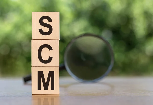 Scm Supply Chain Management Abkürzung Holzwürfel Mit Buchstaben Auf Einem — Stockfoto