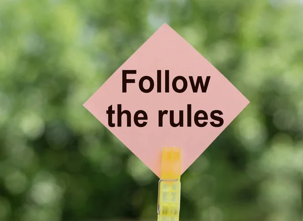 Follow Rules Written Piece Pink Paper Notes Green Background Copy — Stock Photo, Image