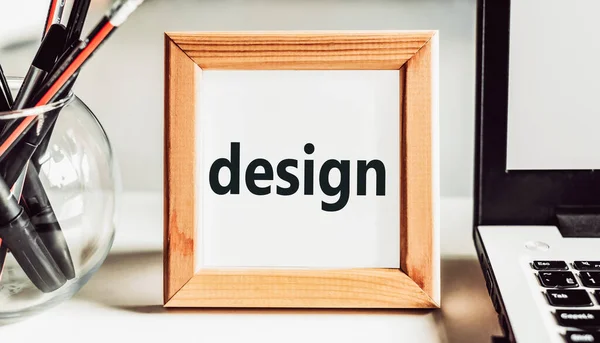 Design Texte Dans Cadre Bois Sur Une Table Bureau — Photo