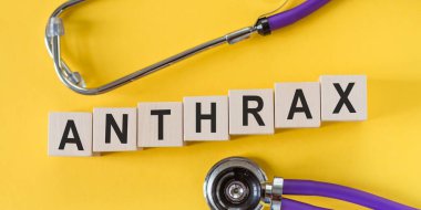 ANTHRAX, sarı masadaki ahşap küplerden steteskoplu bir bina..
