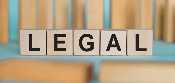 Legal Word Written Wood Blocks Legal Text Blue Table Concept — Stock Photo, Image