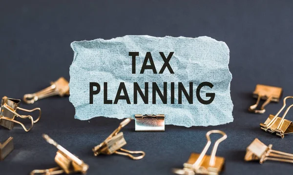 Útržek Modrého Papíru Klipy Šedém Pozadí Textem Tax Planning — Stock fotografie