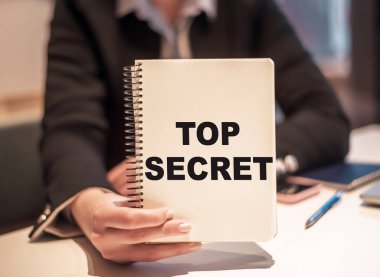 İş kadını elinde üst düzey gizlilik içeren bir defter tutuyor.