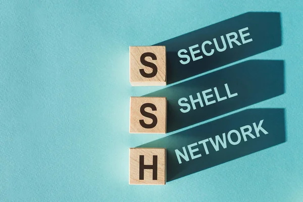 Wooden Cubes Building Word Ssh Abbreviation Secure Shell Network Light — Stock Photo, Image