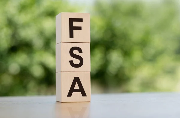 Word Fsa Flexible Spending Account Built Wooden Cubes Outdoors Background — Stock Photo, Image