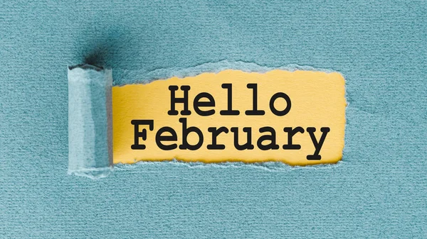 Hello February Words Written Ripped Torn Paper — Stock Photo, Image