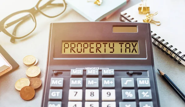 Word Property Tax Written Calculator Office Table — Stock Photo, Image