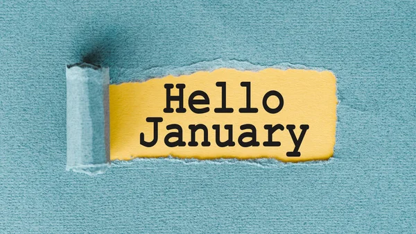 Hello January Words Written Ripped Torn Paper — Stock Photo, Image