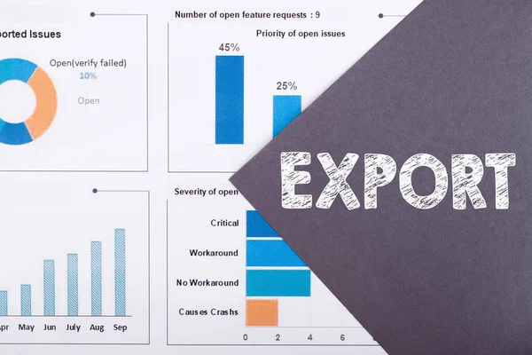 Palabra Export Está Escrita Sobre Fondo Gris Con Diagramas Gráficos — Foto de Stock