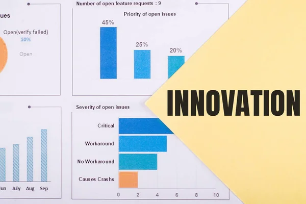 Word Innovation Written Yellow Background Charts Graphs — Stock Photo, Image