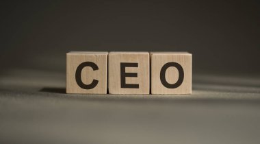 Üzerinde CEO yazan tahta bloklar. Gri bir arka plan..
