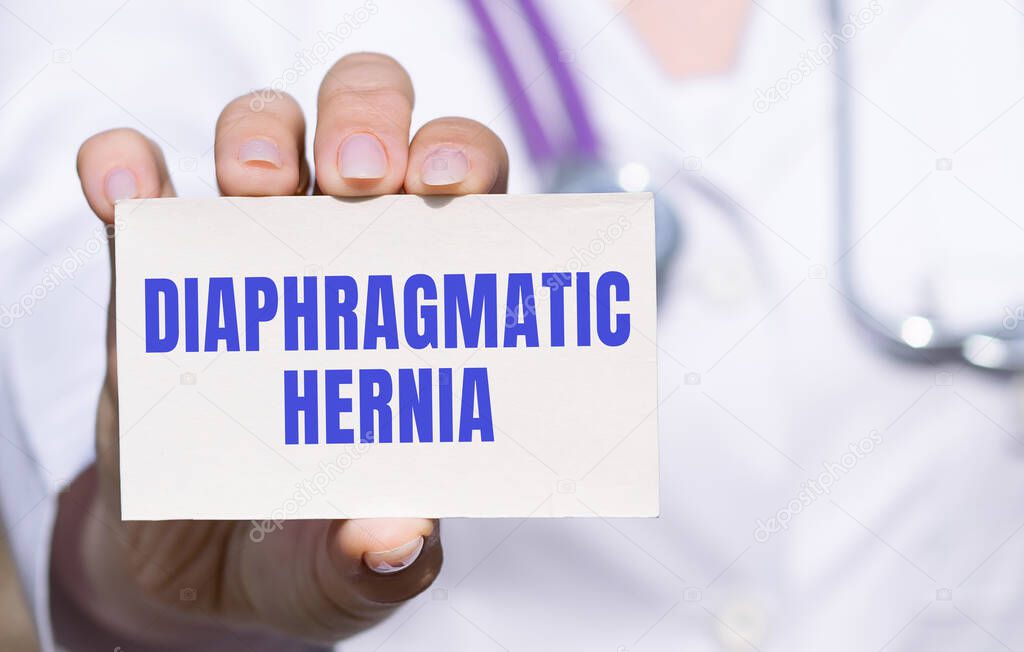 The healthcare professional is holding a diaphragmatic hernia card.